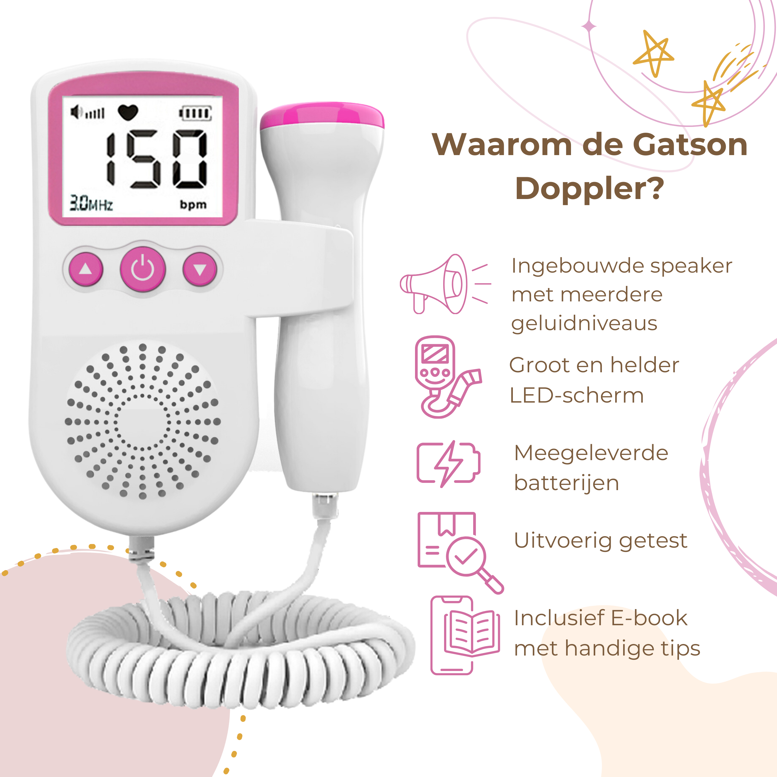 Gatson Roze Doppler - Inclusief E-book, Doppler Gel en Batterijen