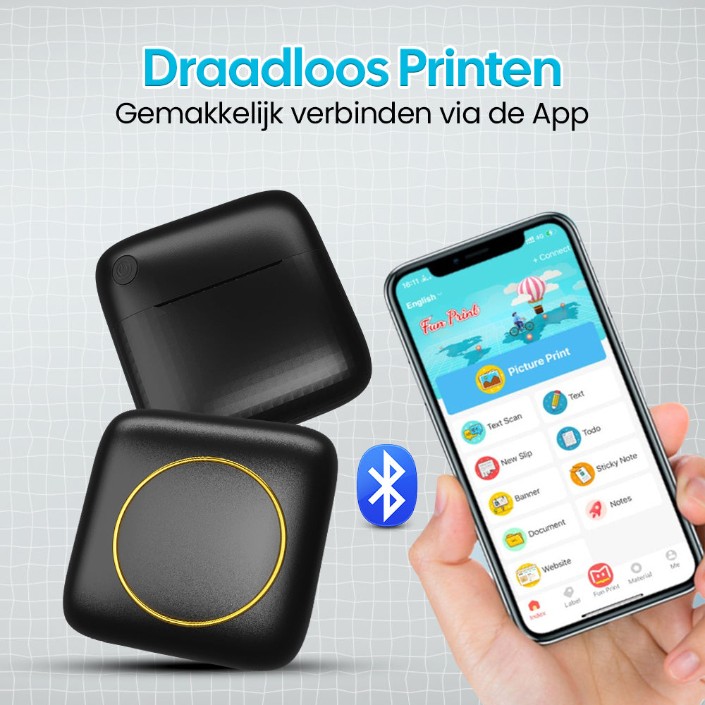 Gatson Mini Printer Zwart - Inclusief 14 Rollen Papier (Sticker, Normaal & Kleur) + 5 pennen