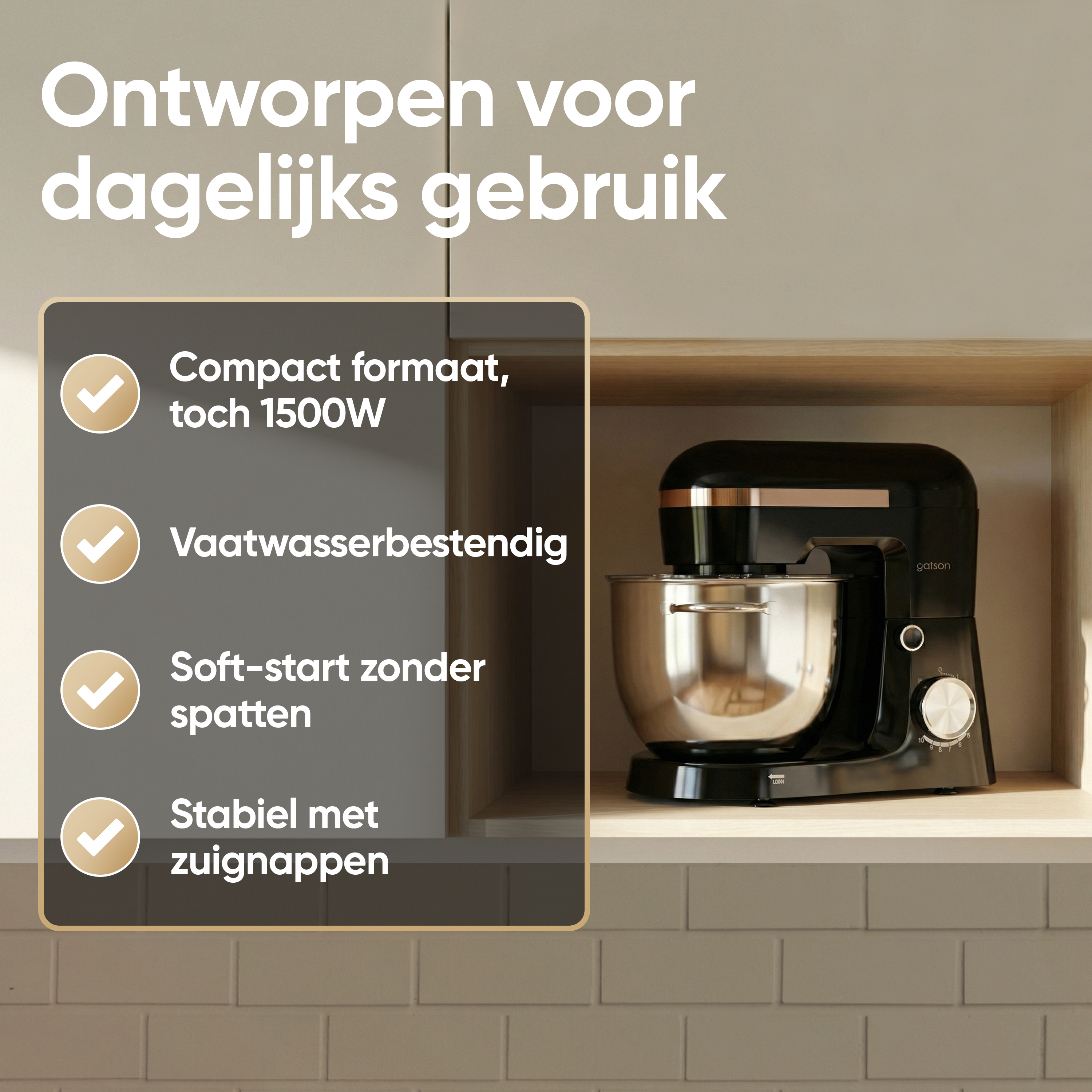 Gatson 1500W Keukenmachine - 10 Snelheden - 5L Mengkom - Dubbele Handvat