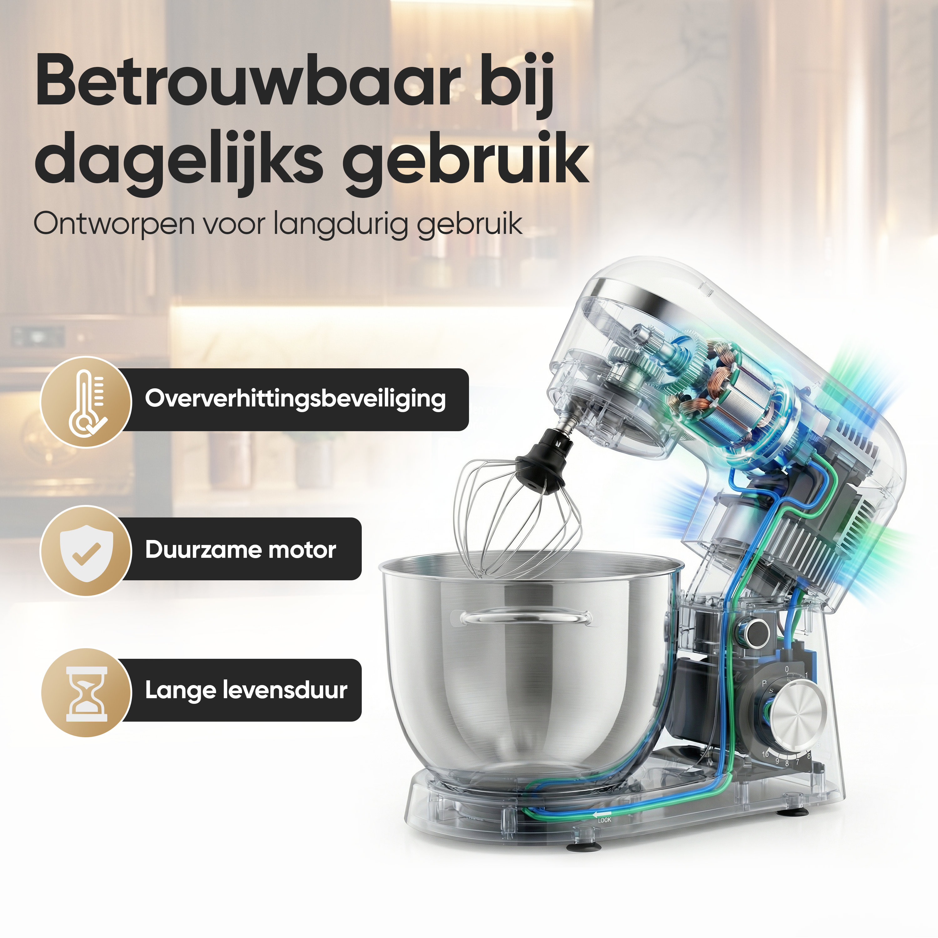Gatson 1500W Keukenmachine - 10 Snelheden - 5L Mengkom - Dubbele Handvat