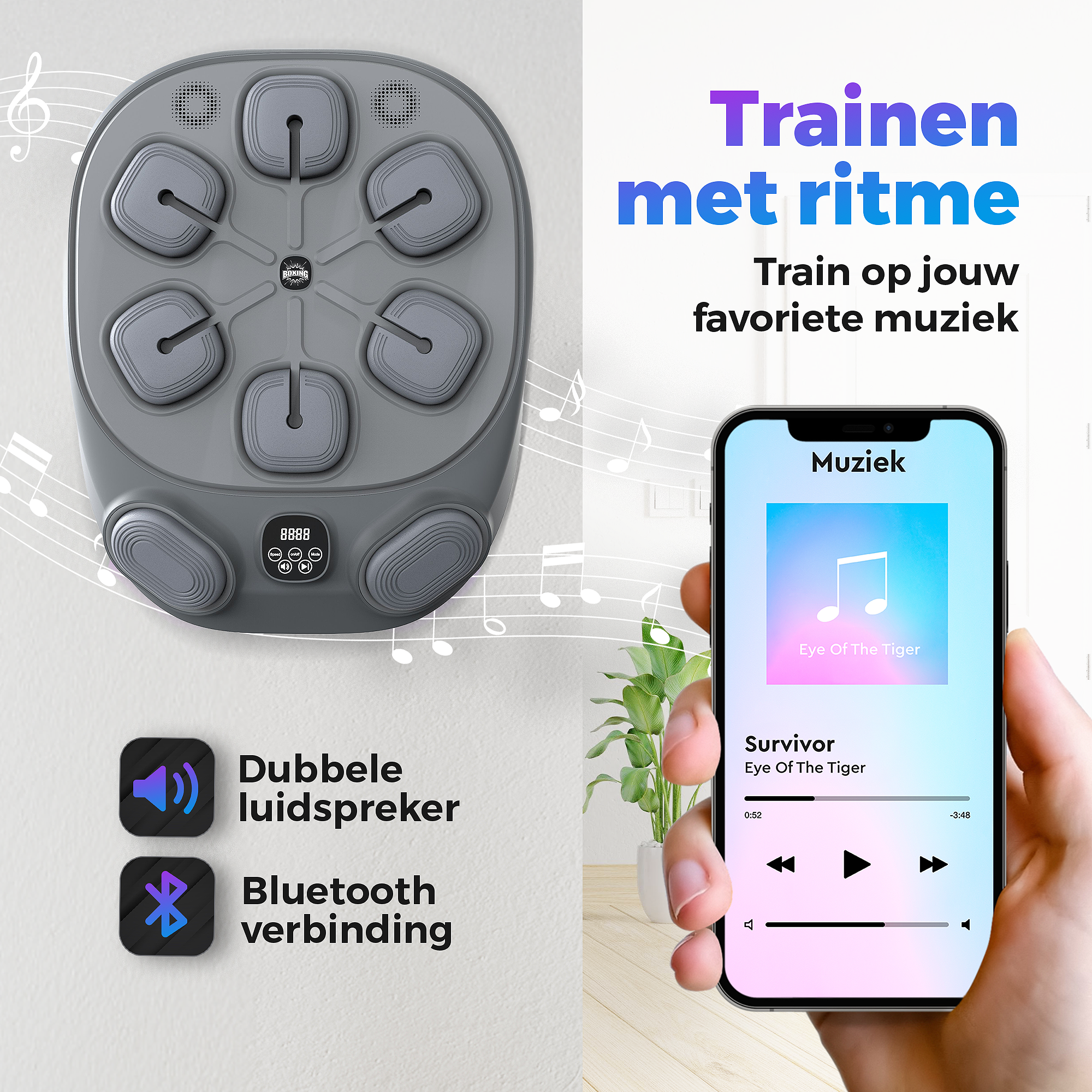 Gatson Pro Boxing Machine Grijs - Inclusief Bokshandschoenen