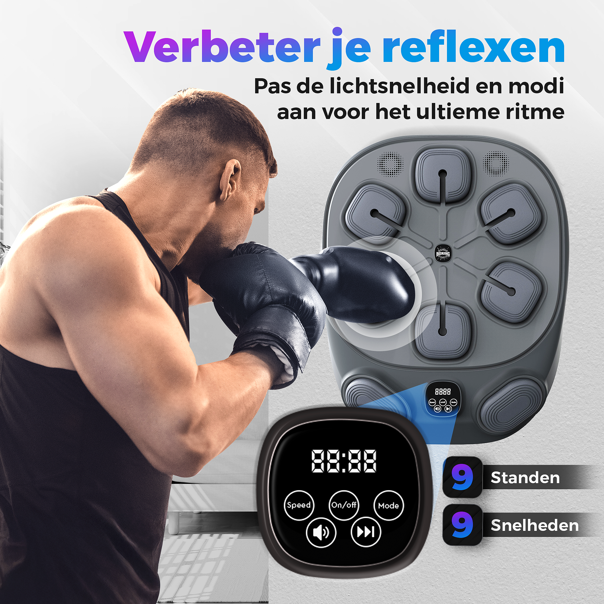 Gatson Pro Boxing Machine Grijs - Inclusief Bokshandschoenen