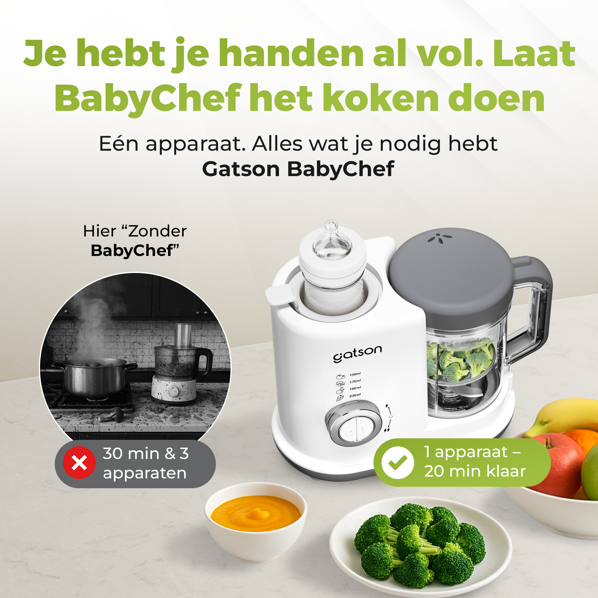 Gatson BabyChef - Blender en Stomer - Inclusief Babyvoeding bewaarbakje