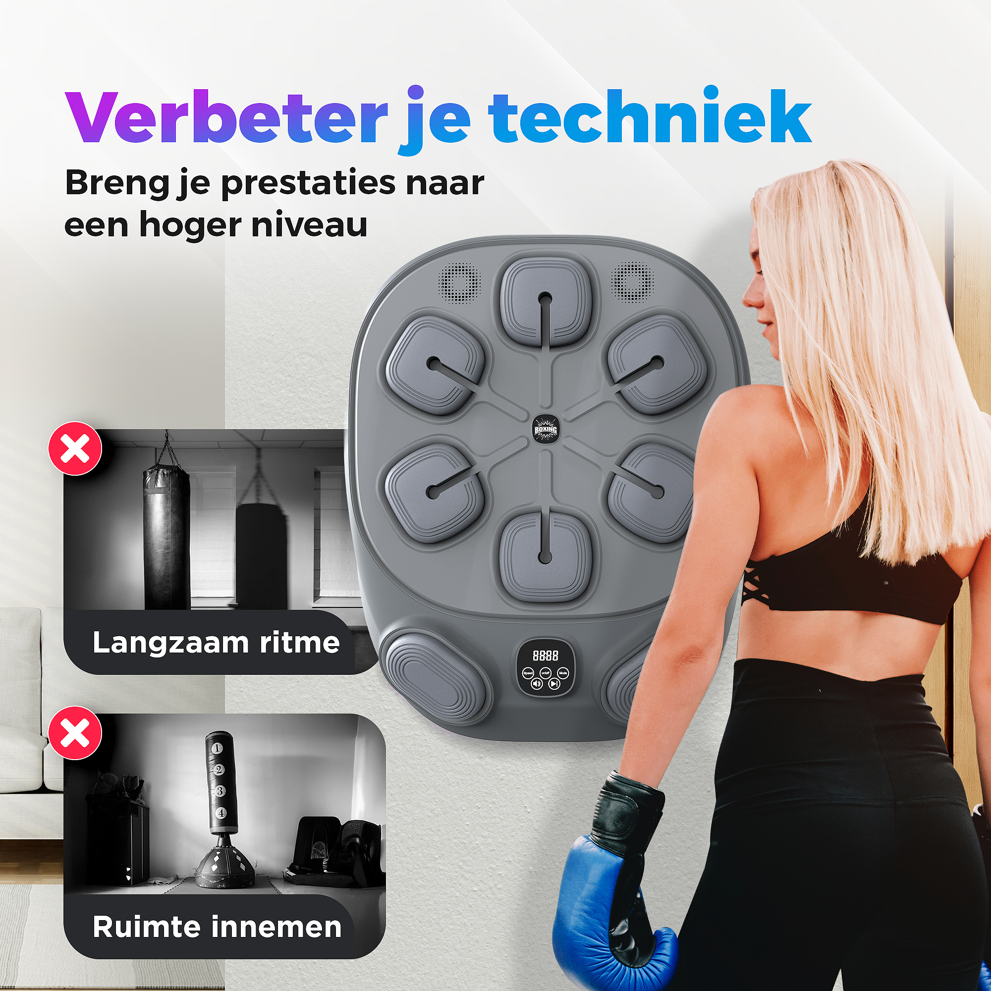 Gatson Pro Boxing Machine Grijs - Inclusief Bokshandschoenen