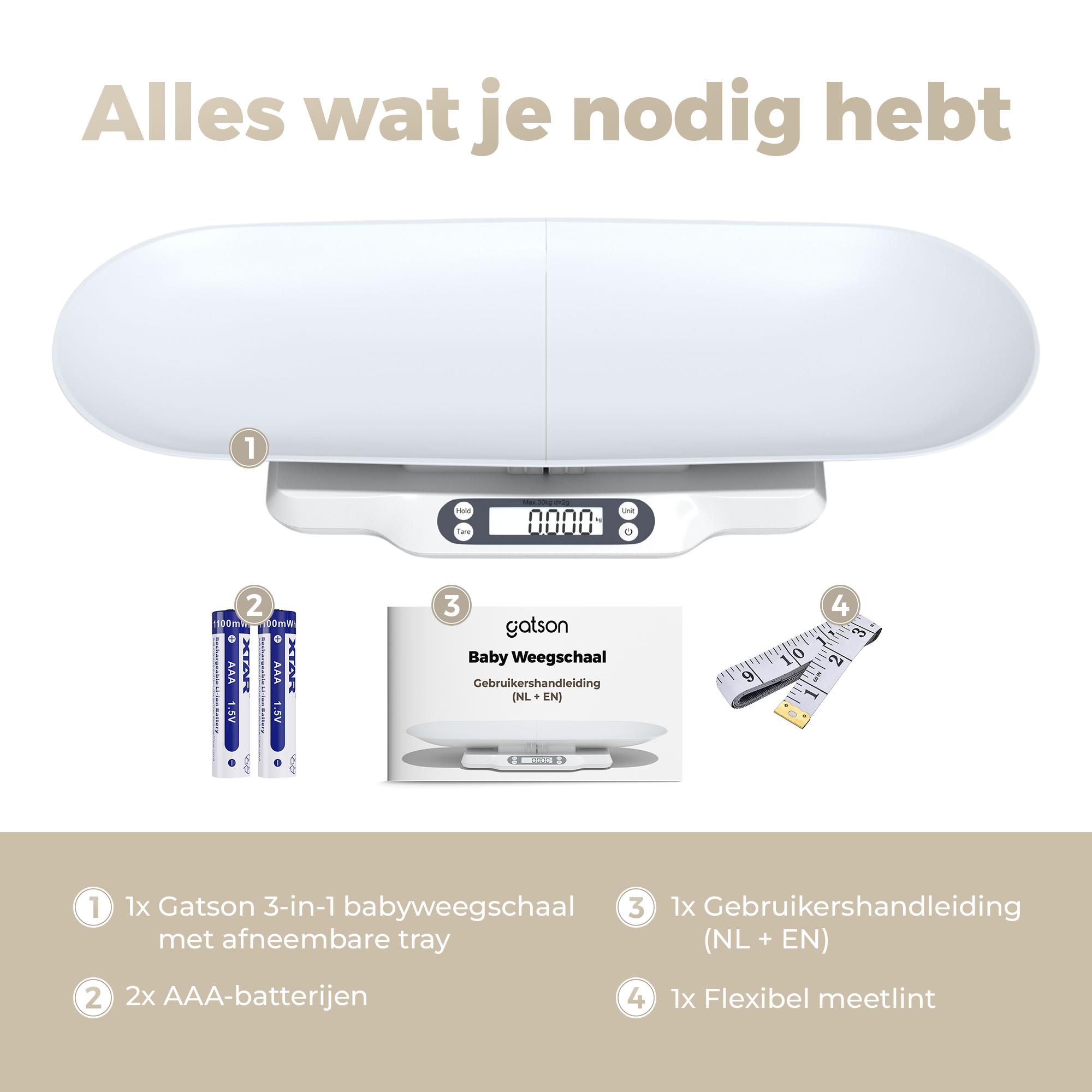 Gatson Babyweegschaal - Met App - Inclusief Meetlint