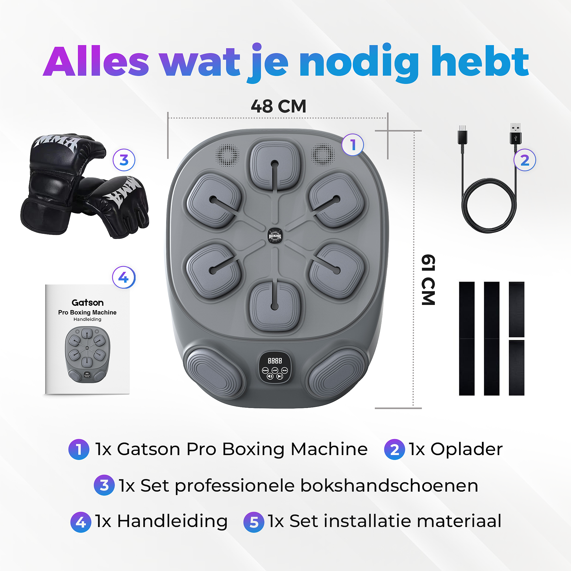 Gatson Pro Boxing Machine Grijs - Inclusief Bokshandschoenen