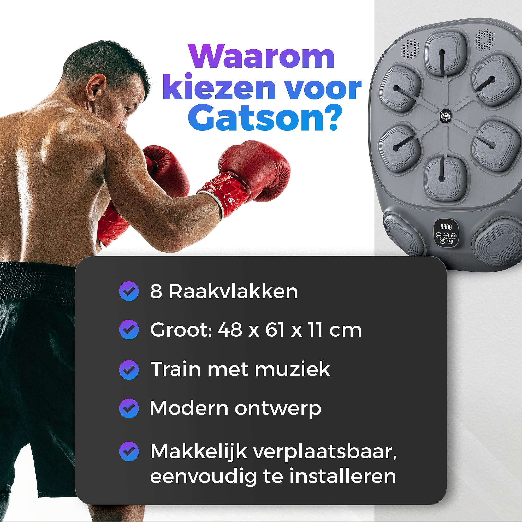 Gatson Pro Boxing Machine Grijs - Inclusief Bokshandschoenen