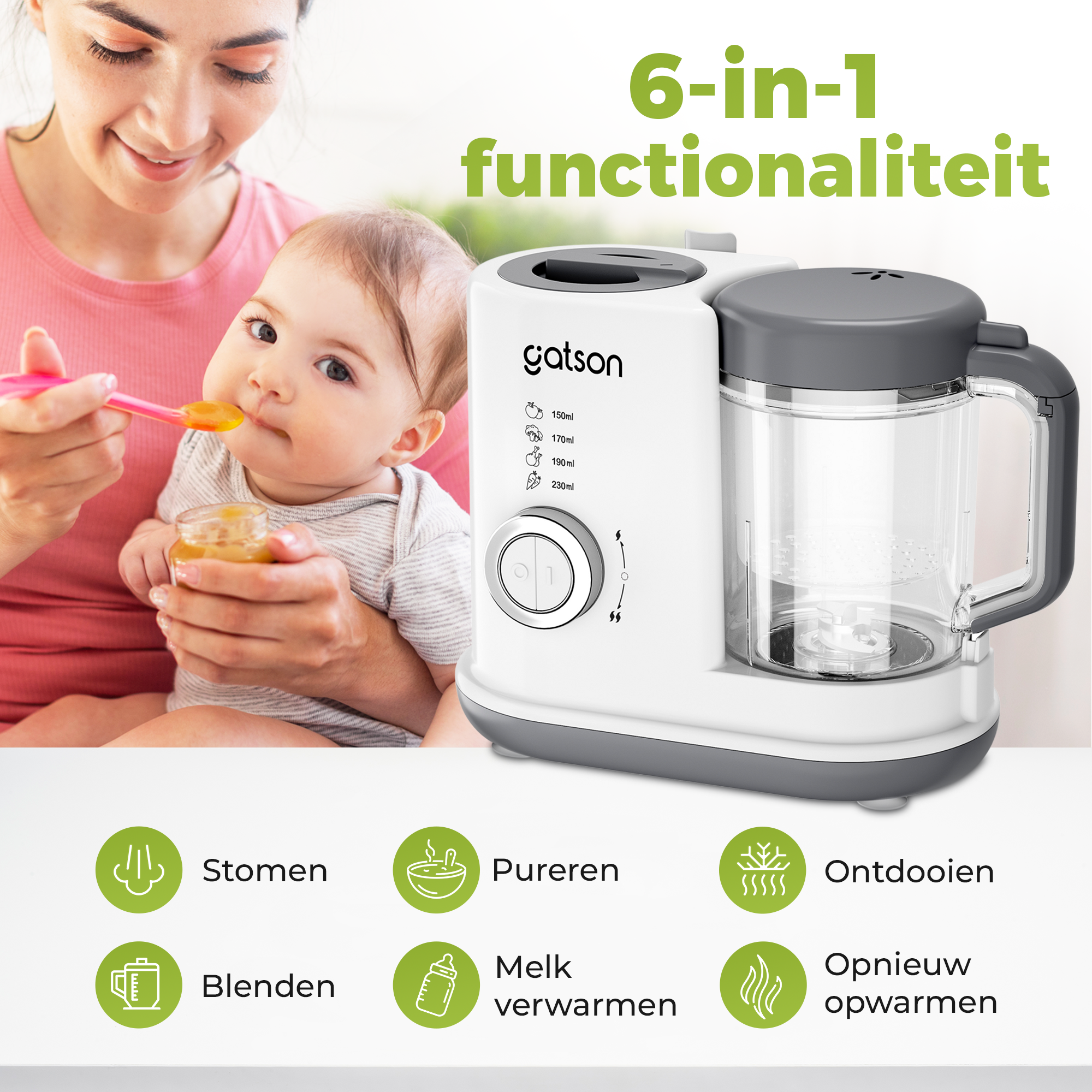 Gatson BabyChef - Blender en Stomer - Inclusief Babyvoeding bewaarbakje