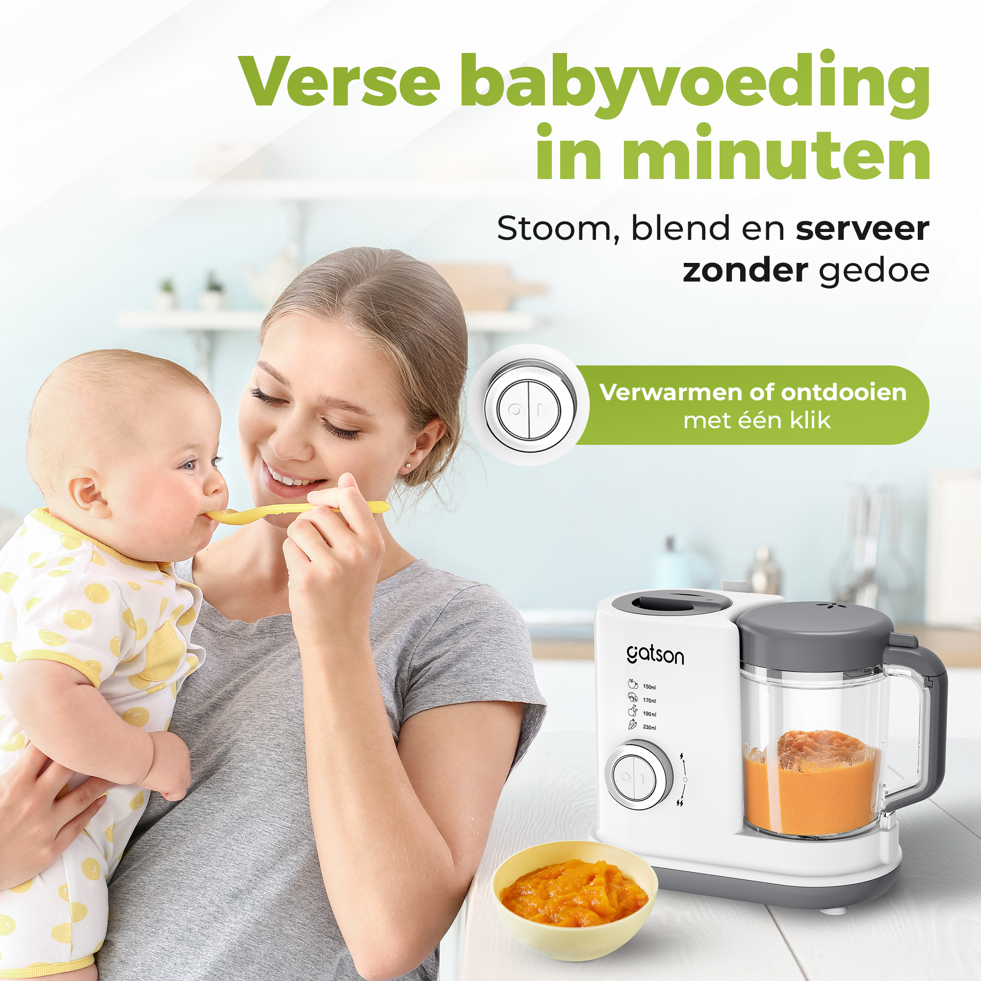 Gatson BabyChef - Blender en Stomer - Inclusief Babyvoeding bewaarbakje