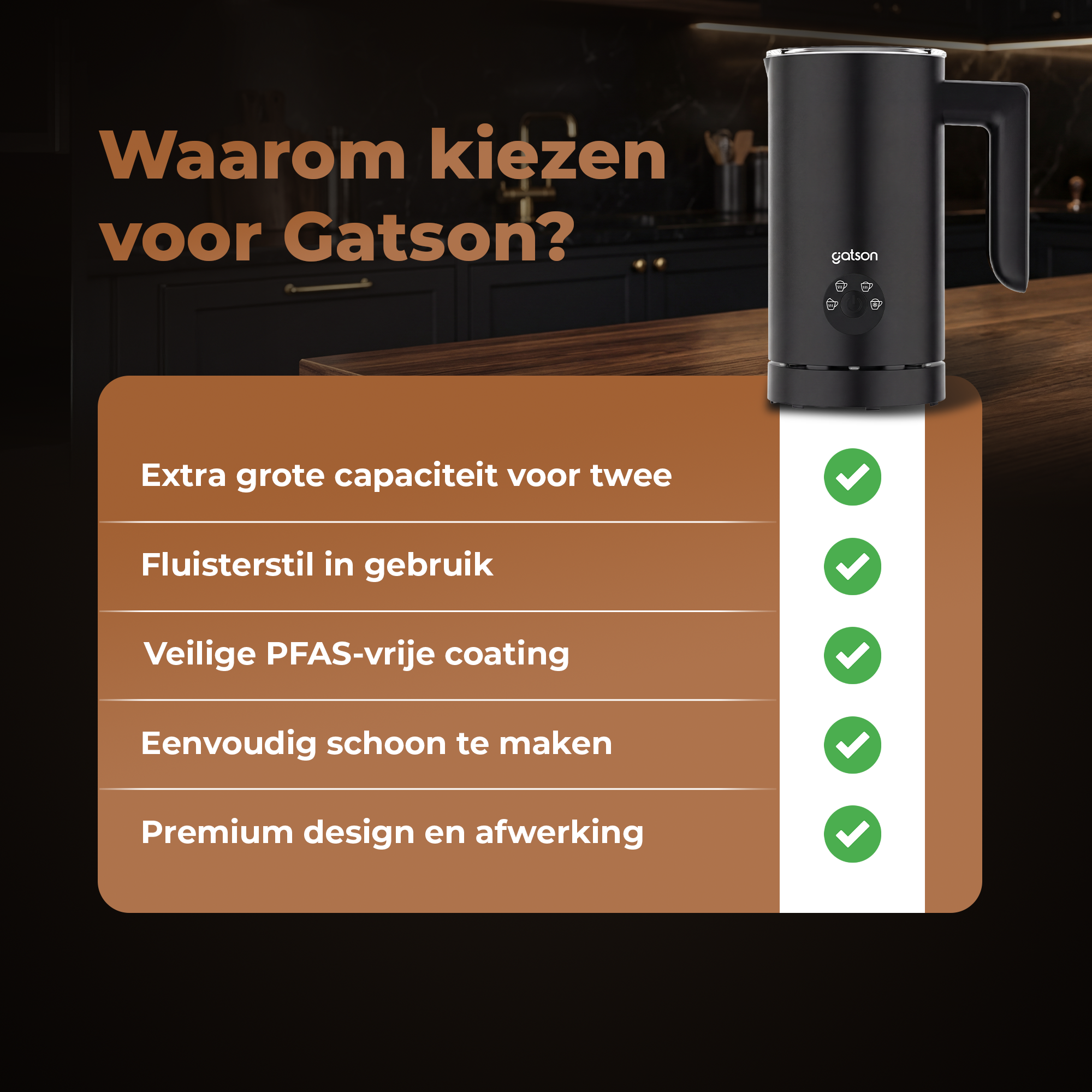 Gatson Elektrische Melkopschuimer - Warm & Koud Schuim - 4 Standen
