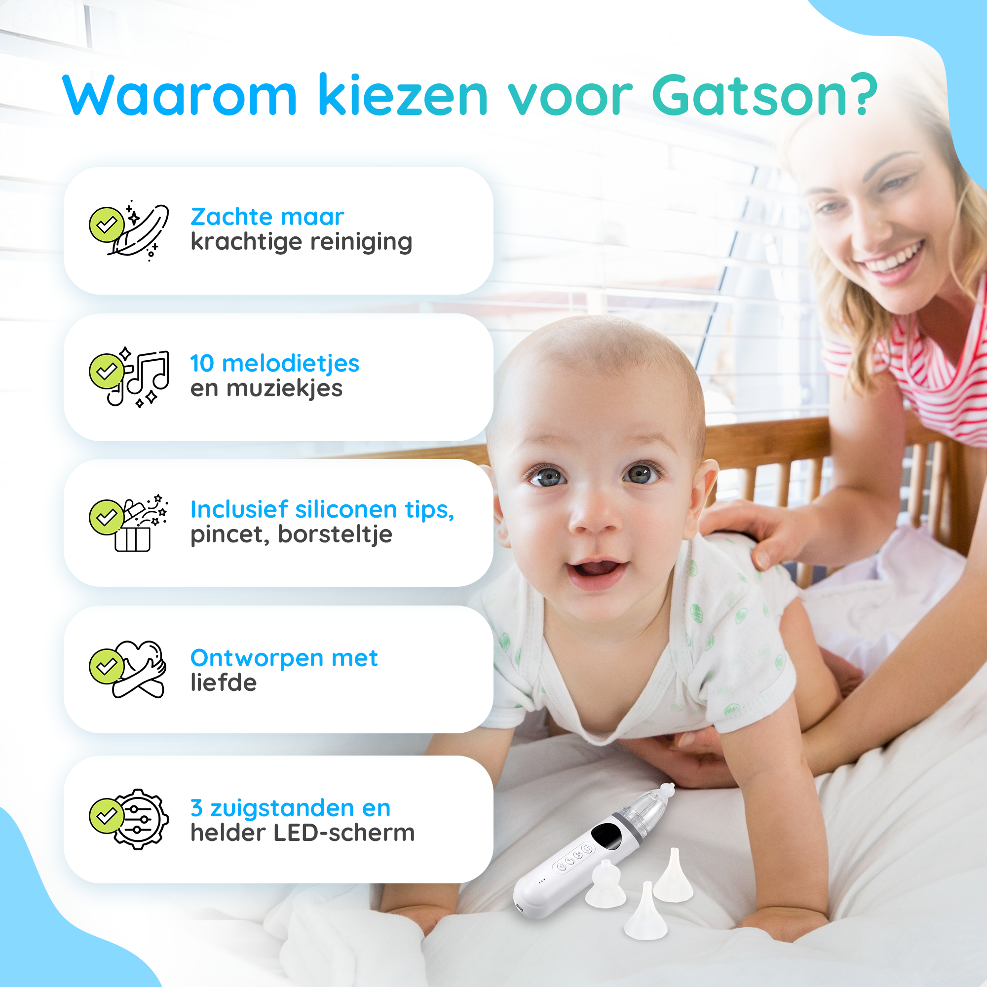 Gatson Pro Neusreiniger Baby - Inclusief Borsteltje, Pincetje en Opbergdoos