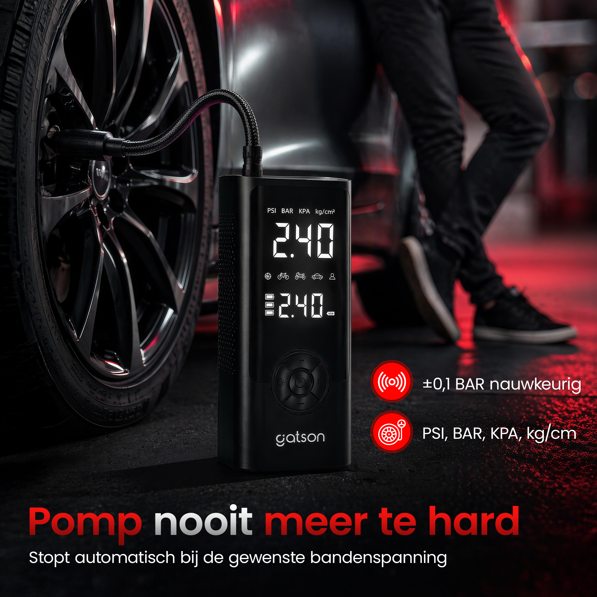 Gatson Luchtcompressor - Bandenpomp - Powerbank - Voor Auto, Motor, Fiets, Bal en Luchtbed