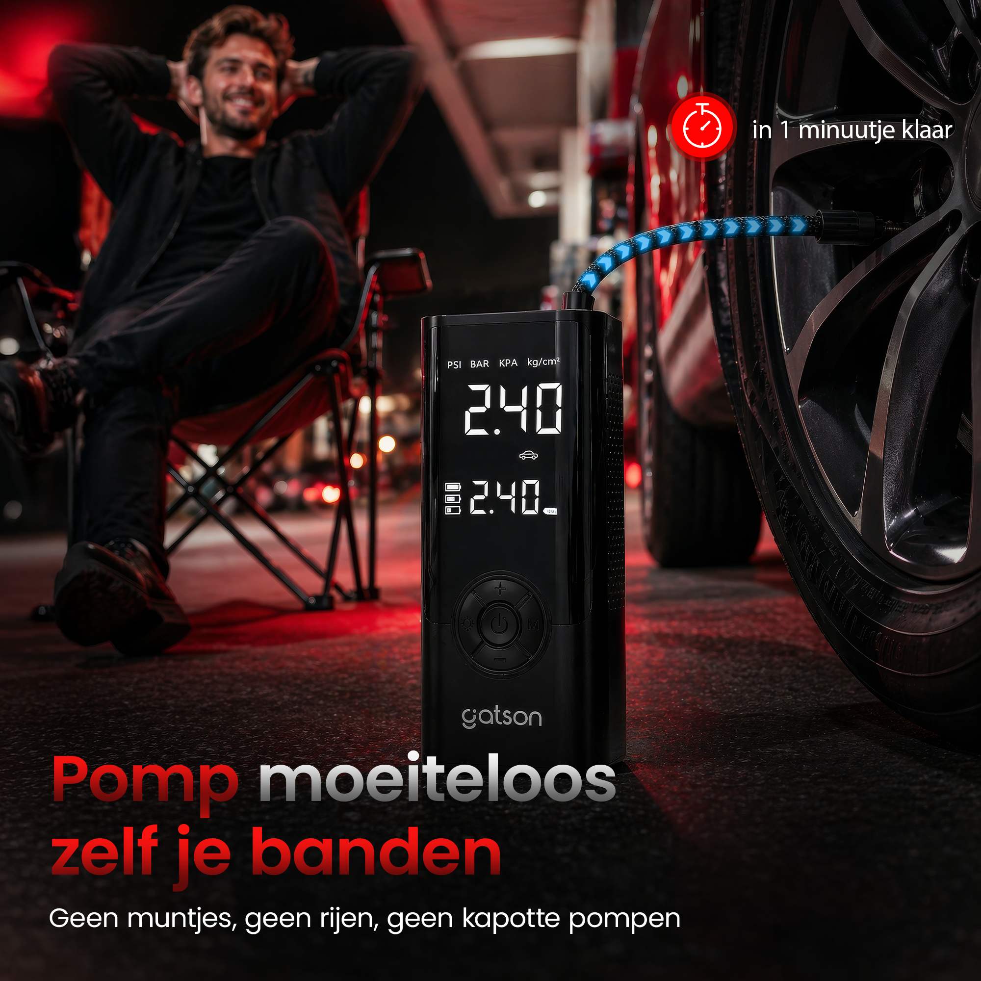 Gatson Luchtcompressor - Bandenpomp - Powerbank - Voor Auto, Motor, Fiets, Bal en Luchtbed