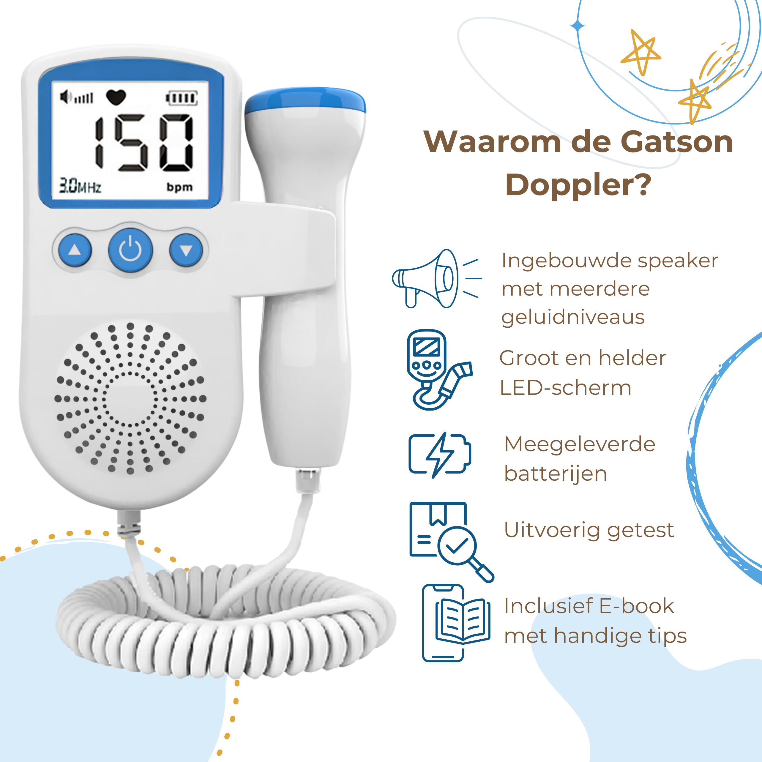 Gatson Blauw Doppler - Inclusief E-book, Doppler Gel en Batterijen