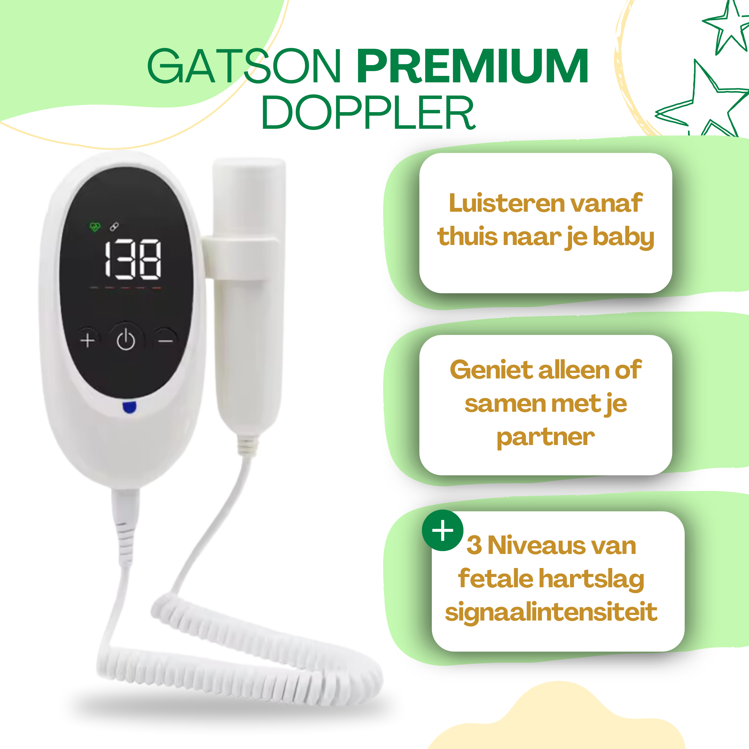 Gatson Premium Doppler - Inclusief E-book en Doppler gel, USB Oplaadbaar