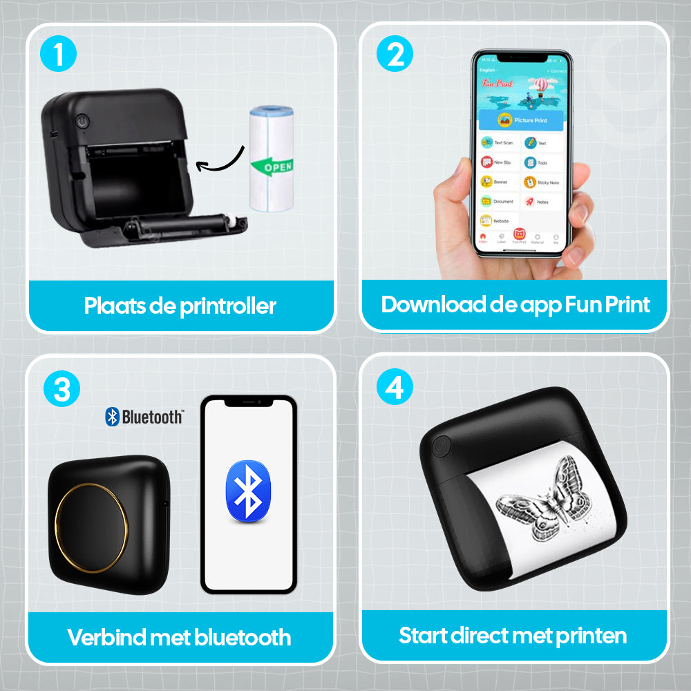 Gatson Mini Printer Zwart - Inclusief 14 Rollen Papier (Sticker, Normaal & Kleur) + 5 pennen