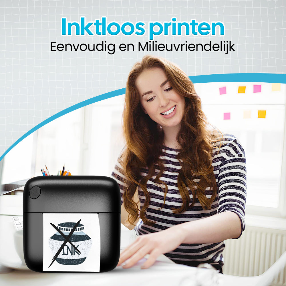 Gatson Mini Printer Zwart - Inclusief 14 Rollen Papier (Sticker, Normaal & Kleur) + 5 pennen