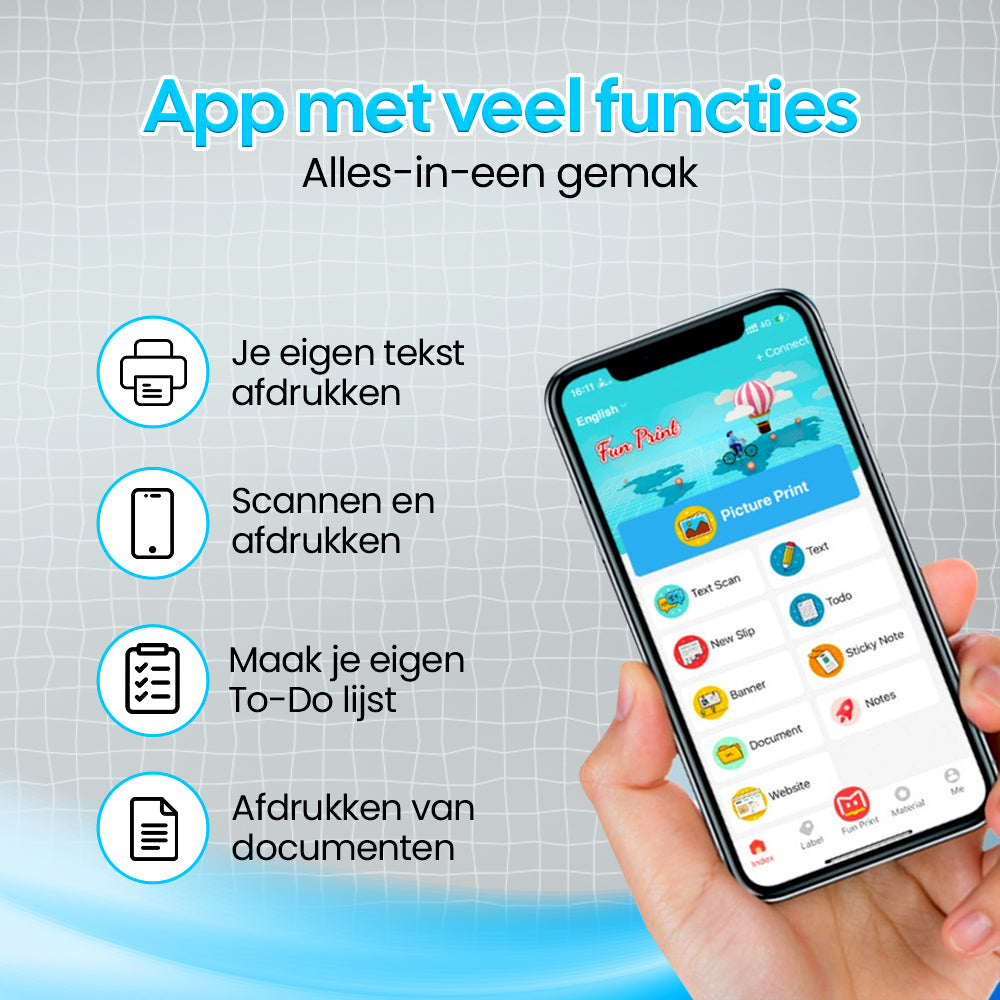 Gatson Mini Printer Zwart - Inclusief 14 Rollen Papier (Sticker, Normaal & Kleur) + 5 pennen