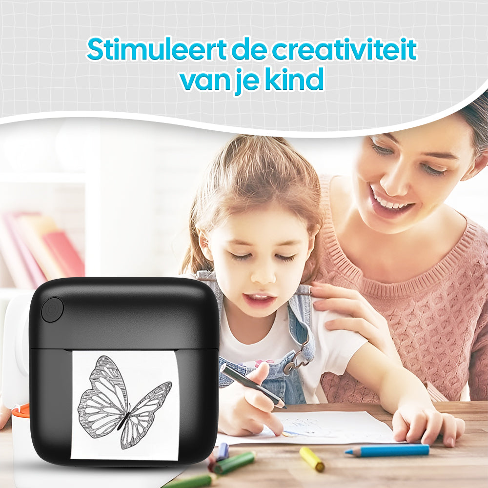 Gatson Mini Printer Zwart - Inclusief 14 Rollen Papier (Sticker, Normaal & Kleur) + 5 pennen