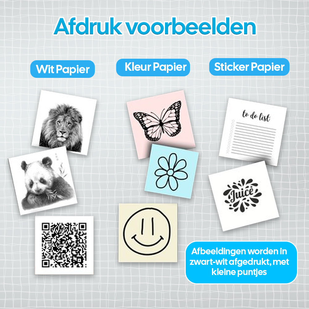 Gatson Mini Printer Zwart - Inclusief 14 Rollen Papier (Sticker, Normaal & Kleur) + 5 pennen