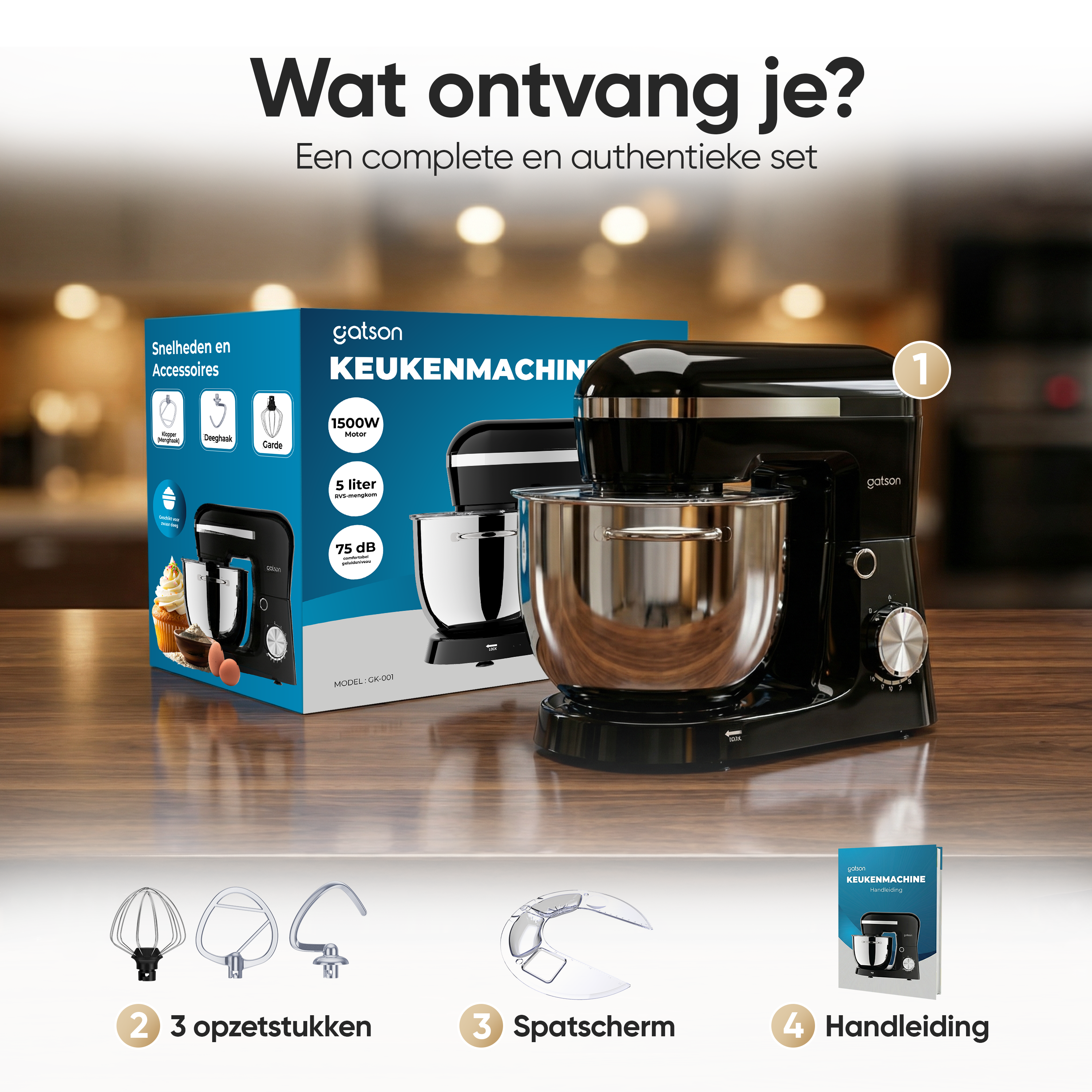 Gatson 1500W Keukenmachine - 10 Snelheden - 5L Mengkom - Dubbele Handvat