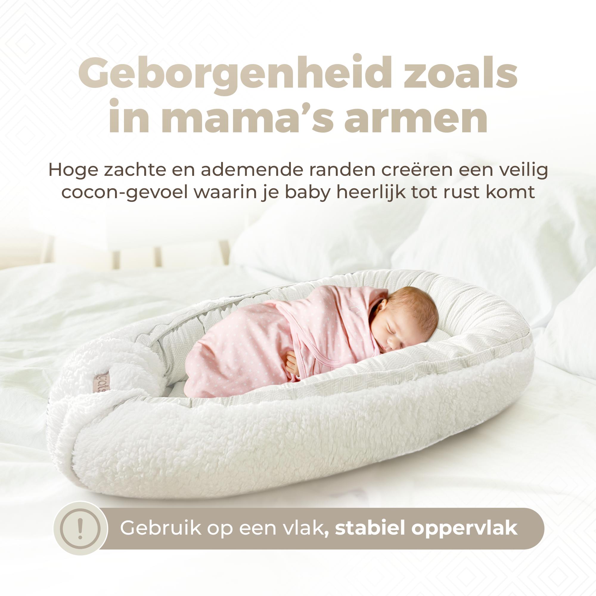 Gatson Babynestje - Verstelbaar - Dubbelzijdig Teddy Fleece & Biokatoen - Wasbaar - Met Kussentje & Dekentje