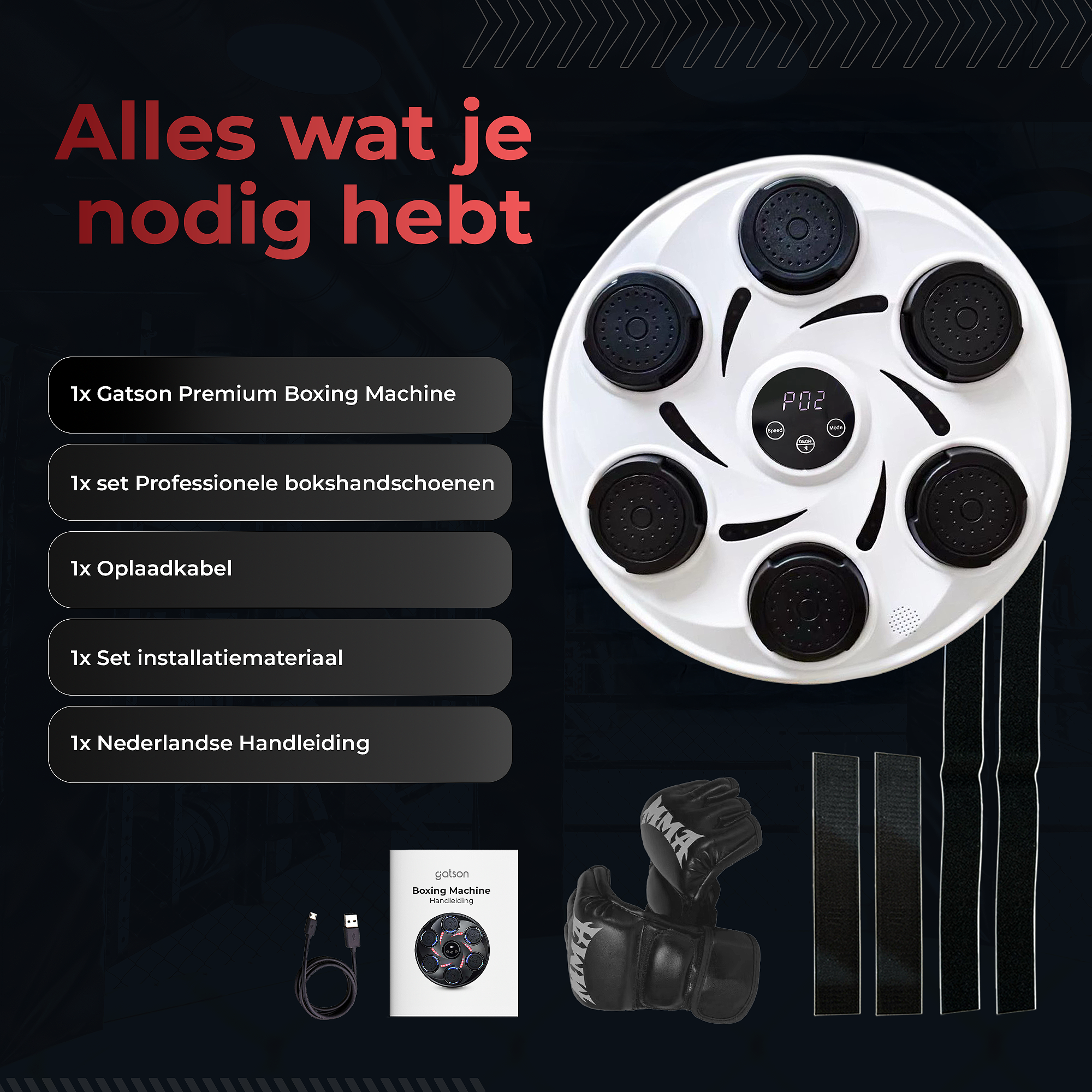 Gatson Premium Boxing Machine Wit - Inclusief Bokshandschoenen