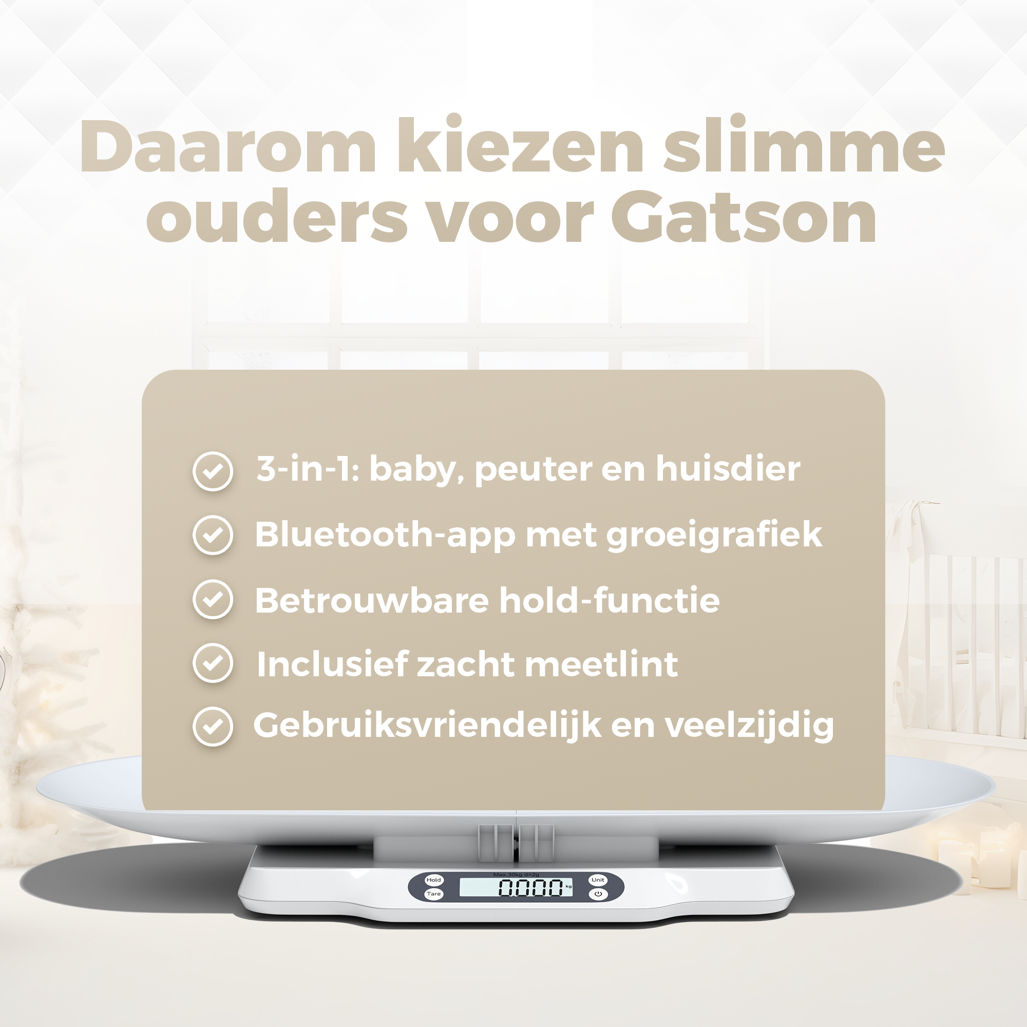 Gatson Babyweegschaal - Met App - Inclusief Meetlint
