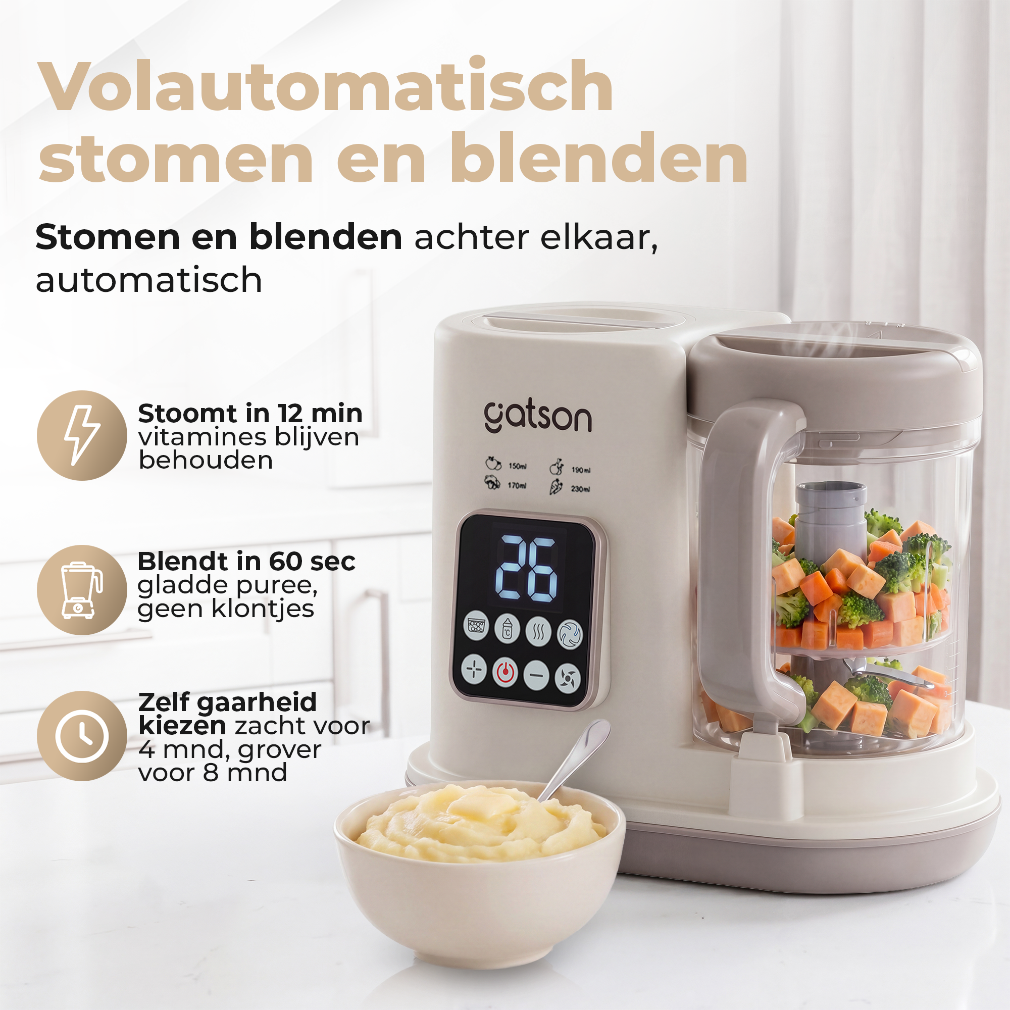 Gatson Pro BabyChef - Blender en Stomer - Inclusief Babyvoeding bewaarbakje