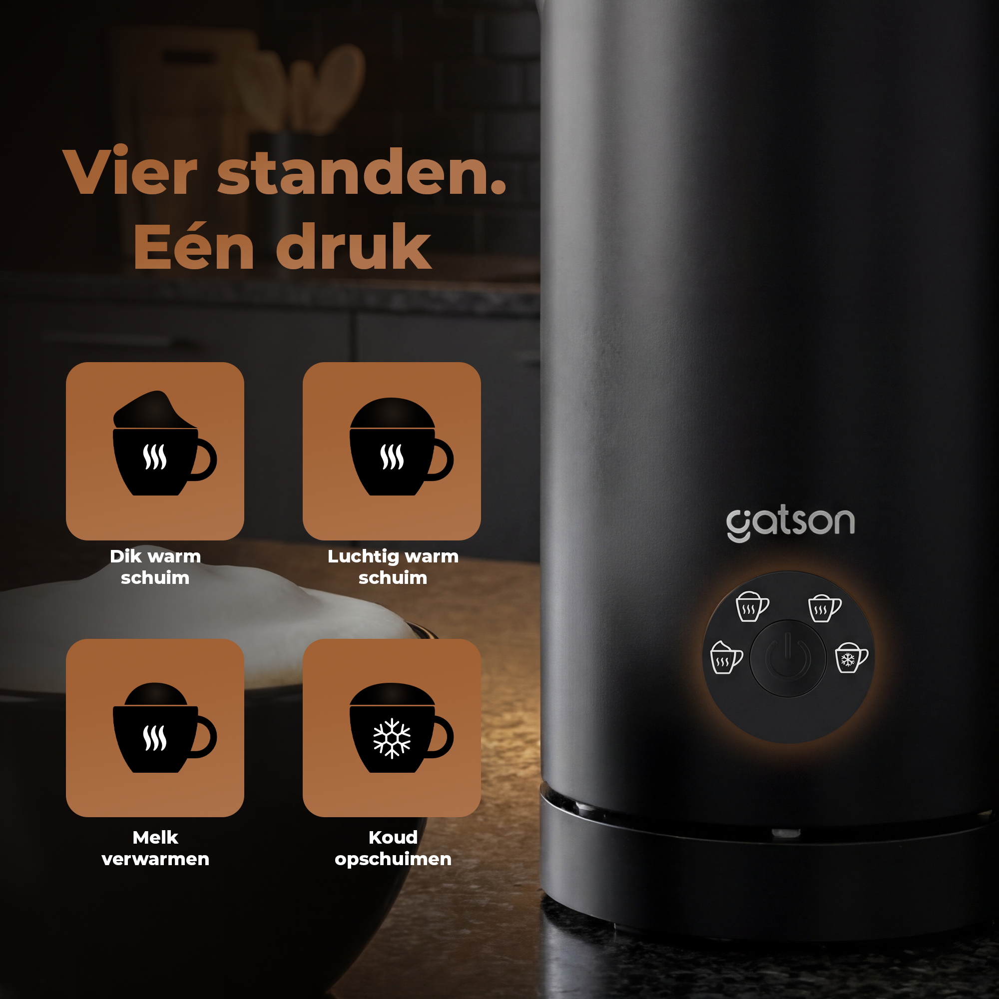 Gatson Elektrische Melkopschuimer - Warm & Koud Schuim - 4 Standen