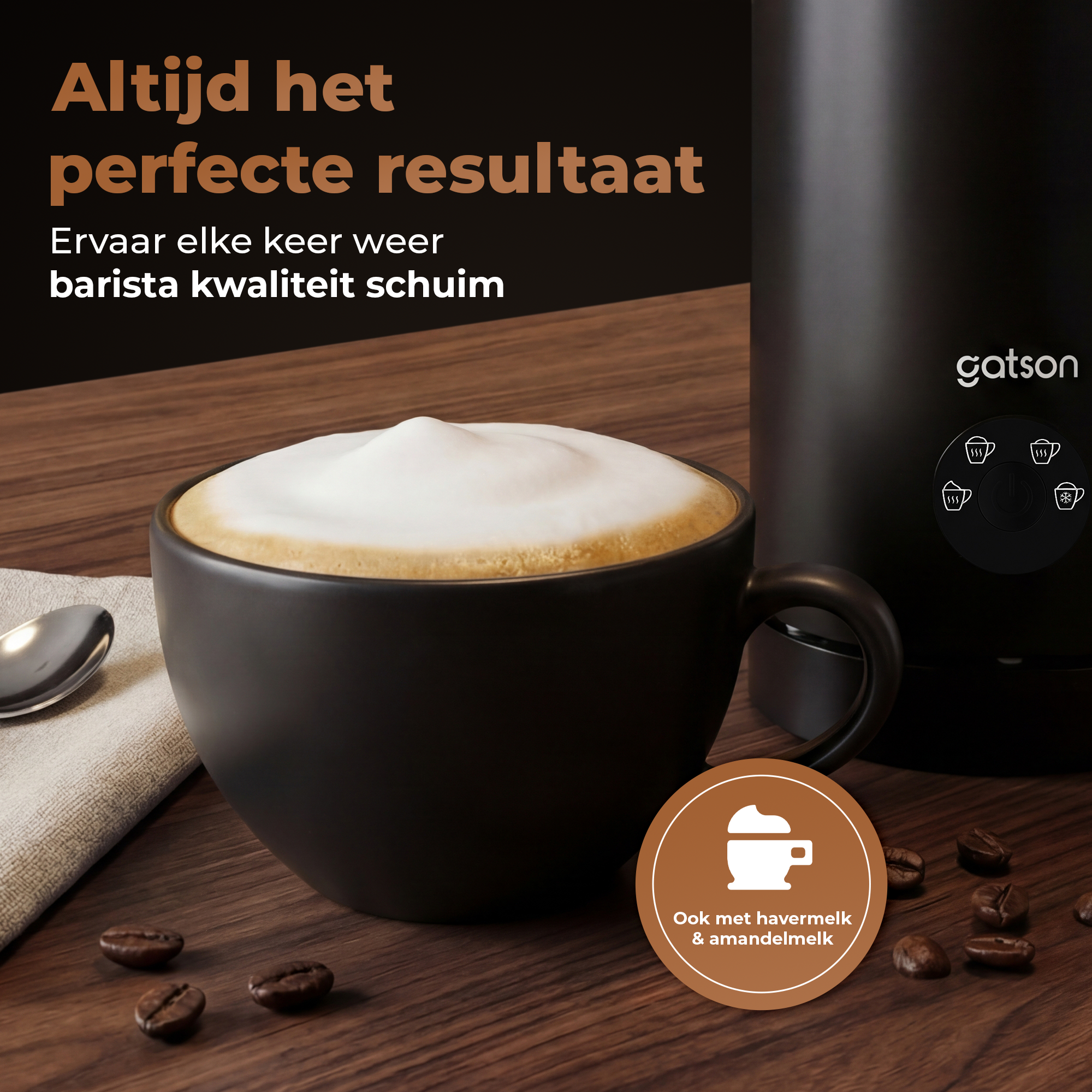 Gatson Elektrische Melkopschuimer - Warm & Koud Schuim - 4 Standen