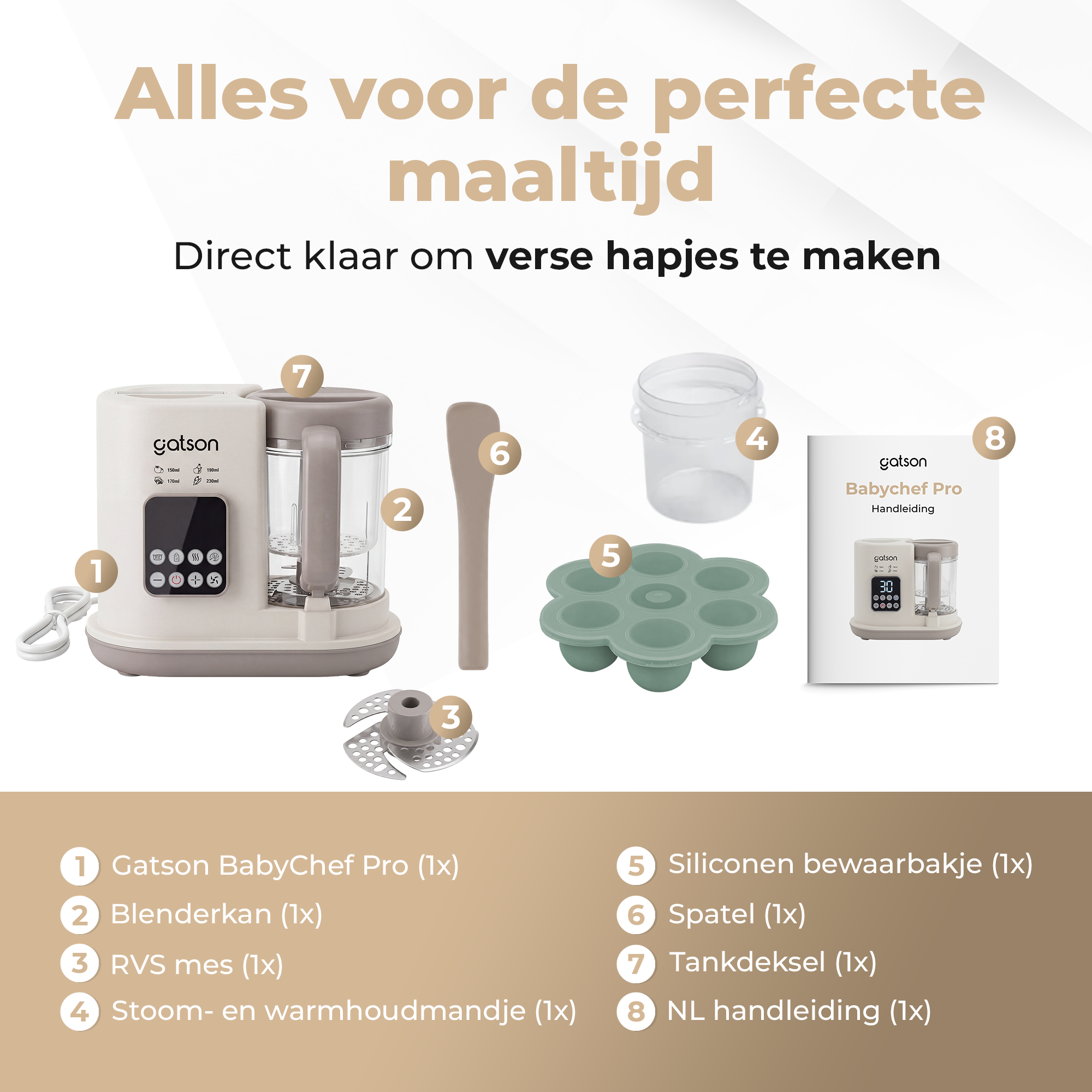 Gatson Pro BabyChef - Blender en Stomer - Inclusief Babyvoeding bewaarbakje