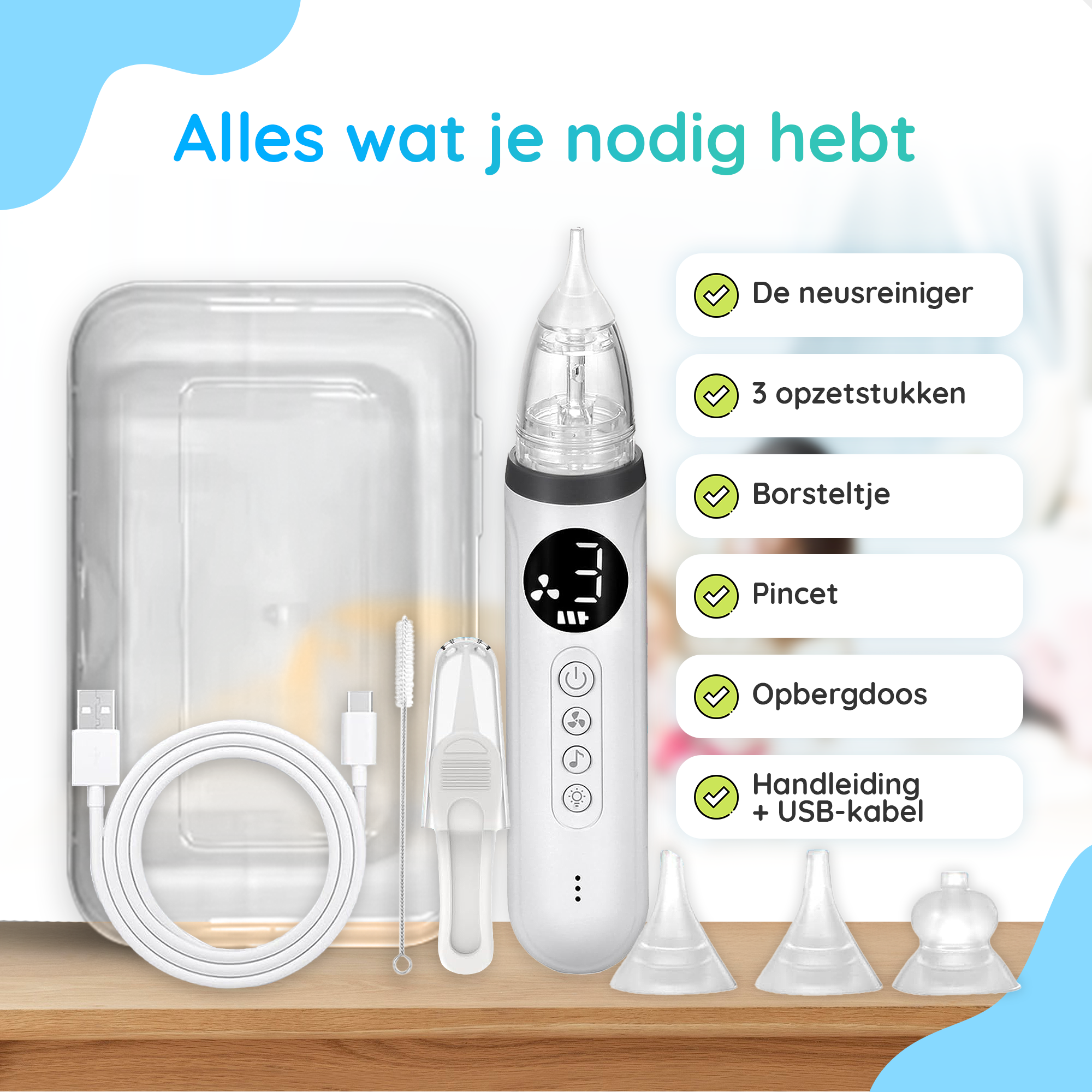 Gatson Pro Neusreiniger Baby - Inclusief Borsteltje, Pincetje en Opbergdoos