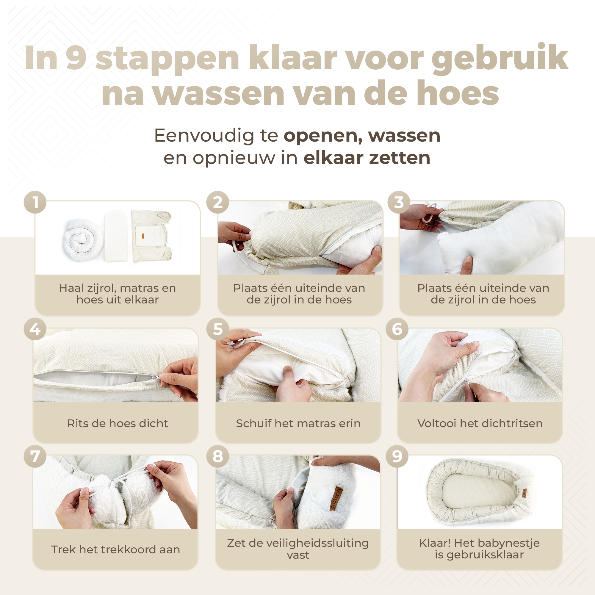 Gatson Babynestje - Verstelbaar - Dubbelzijdig Teddy Fleece & Biokatoen - Wasbaar - Met Kussentje & Dekentje