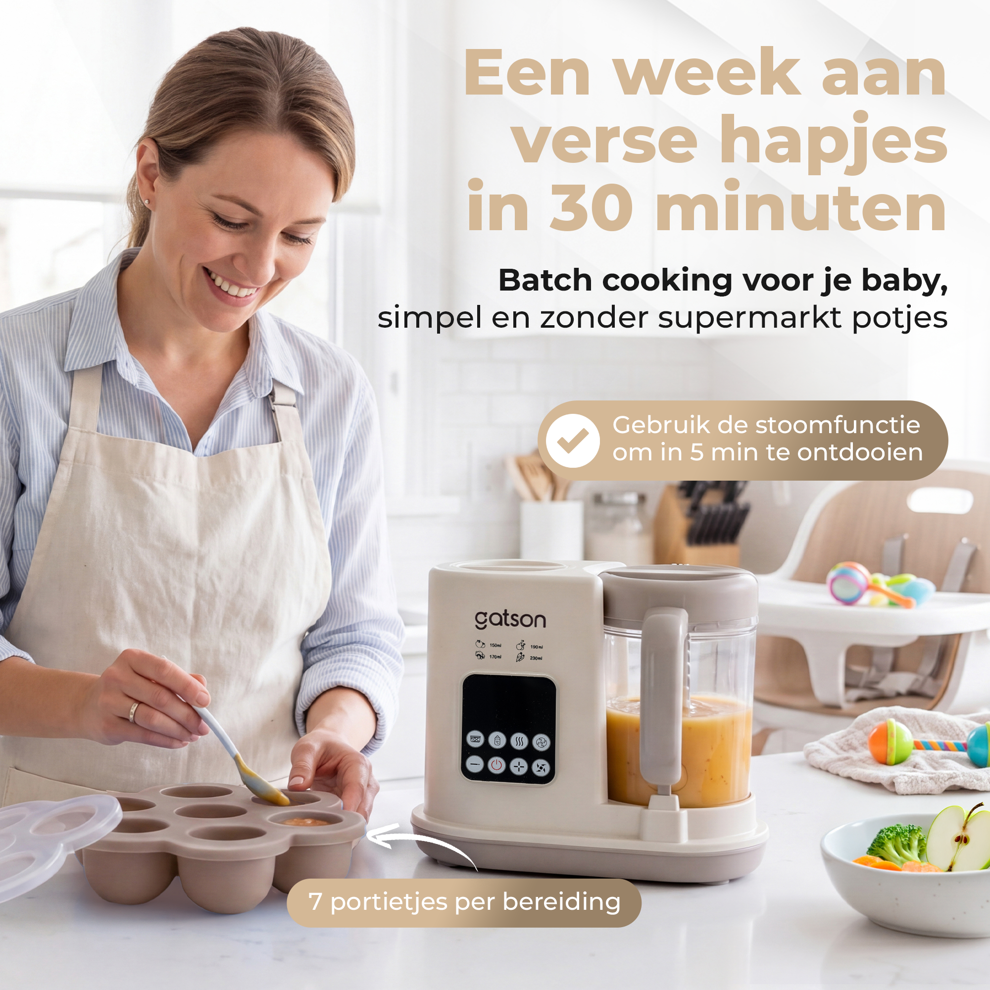 Gatson Pro BabyChef - Blender en Stomer - Inclusief Babyvoeding bewaarbakje