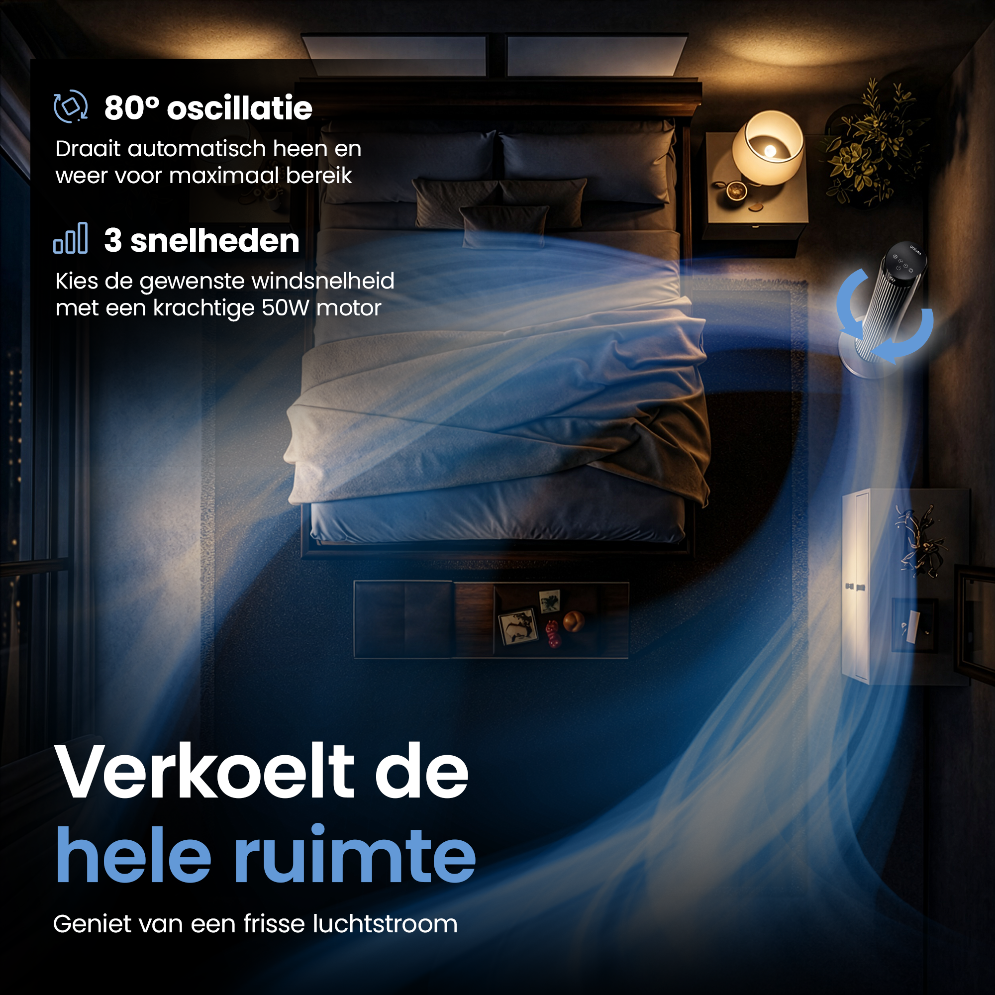 Gatson Torenventilator 86cm - Stil - Met Afstandsbediening