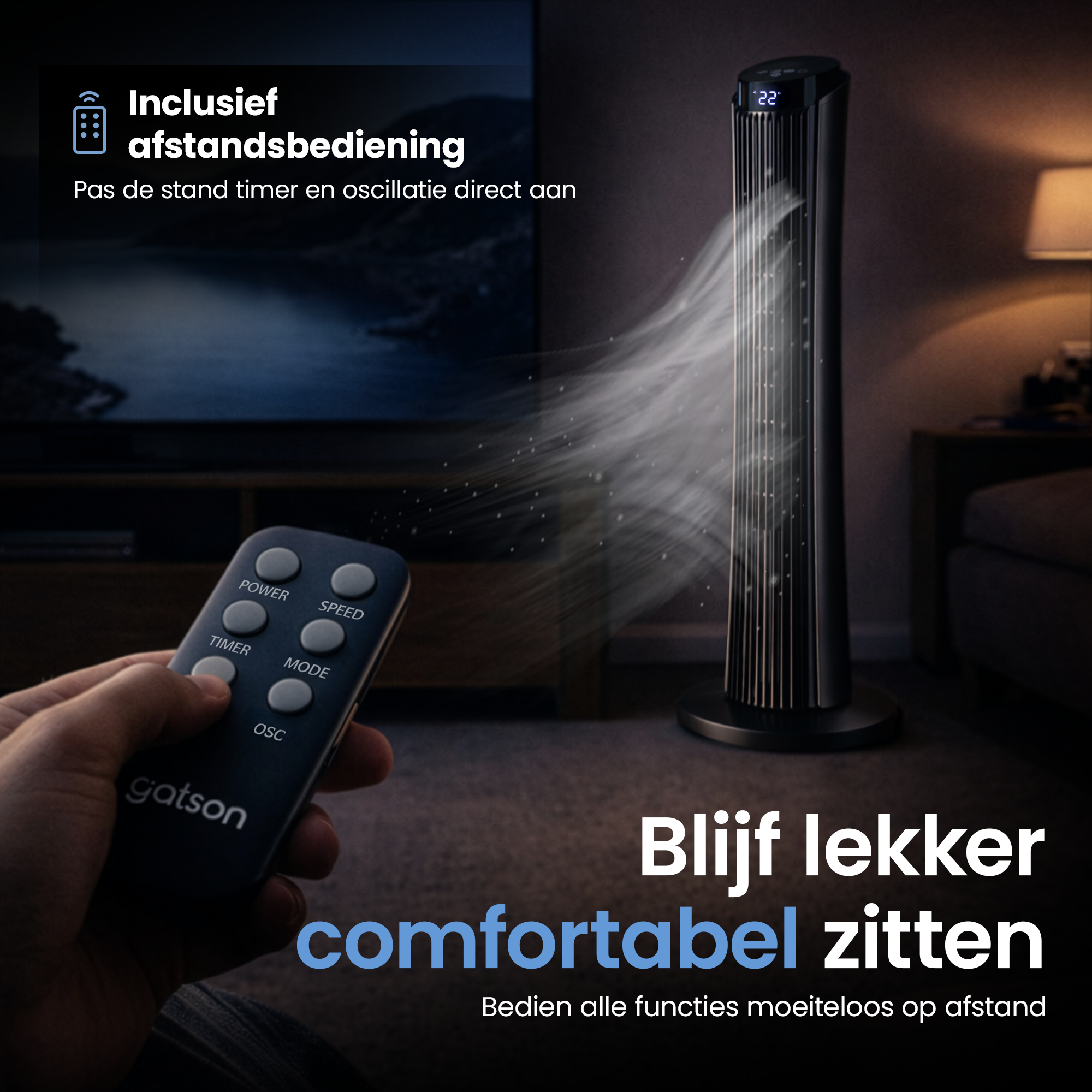 Gatson Torenventilator 86cm - Stil - Met Afstandsbediening