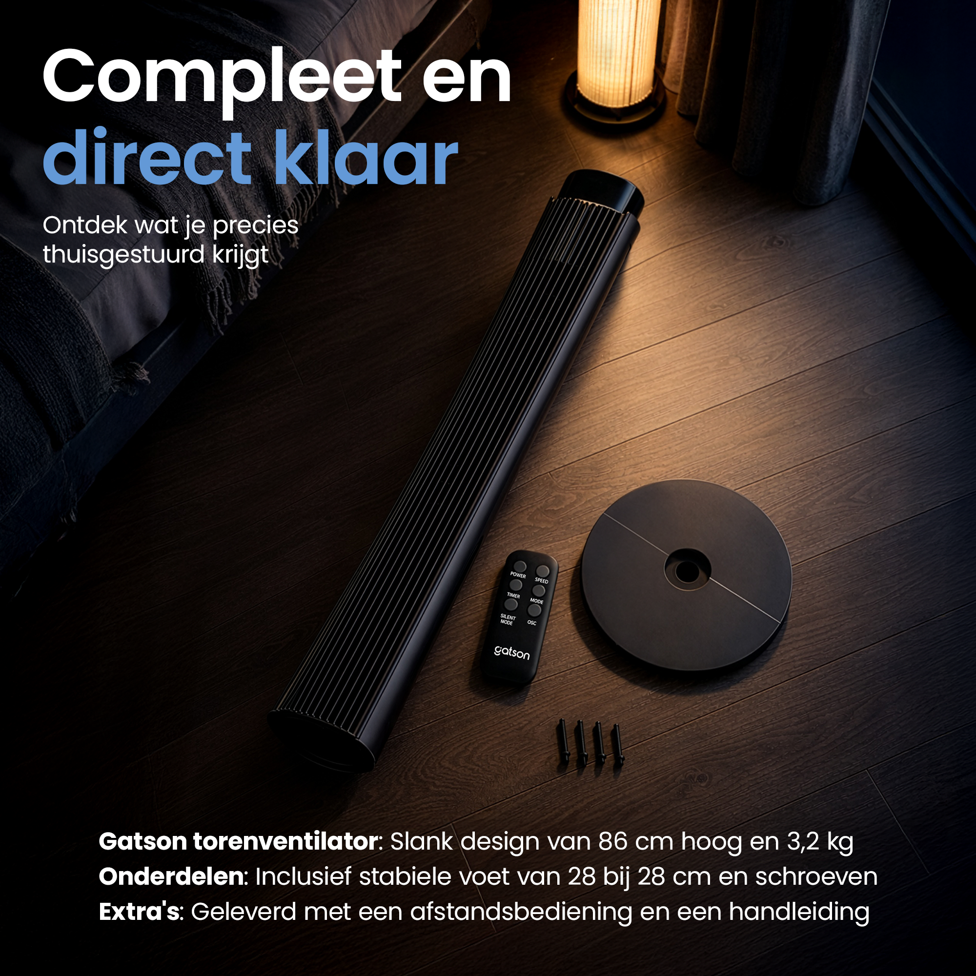 Gatson Torenventilator 86cm - Stil - Met Afstandsbediening