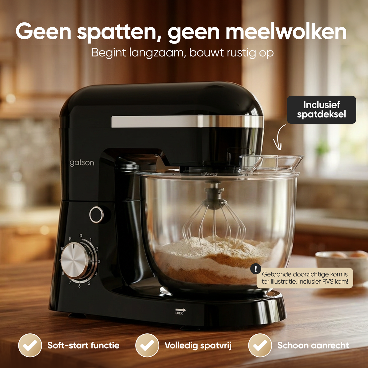 Gatson 1500W Keukenmachine - 10 Snelheden - 5L Mengkom - Dubbele Handvat - Zwart