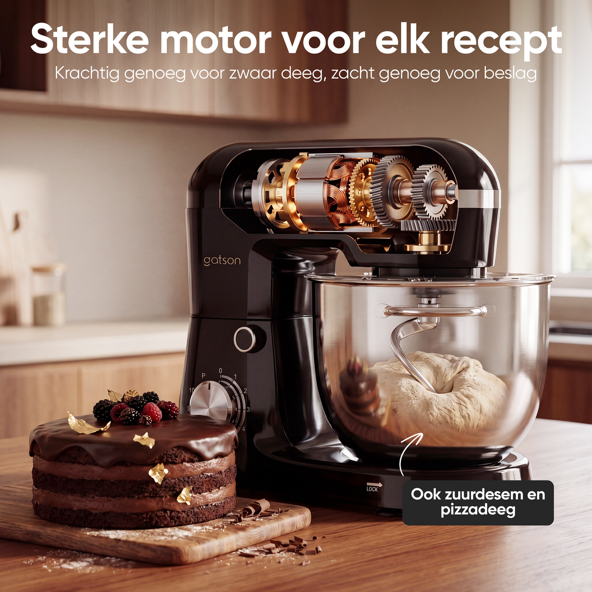 Gatson 1500W Keukenmachine - 10 Snelheden - 5L Mengkom - Dubbele Handvat - Zwart